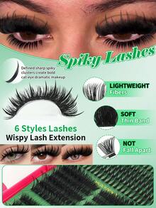 6-In-1 D Curl Cluster False Eyelashes, Covering 80D-150D Density And 10-16mm Length (Including Lower Lashes), Providing 560 Clusters And Other Specifications, Dense Cartoon Mink Fur Style; Set Includes Glue, Setting Liquid, Tweezers And Eyelash Brush, Mixed Density Cluster Design, Suitable For Various Eye Makeup Styles. - Multicolor - View 5
