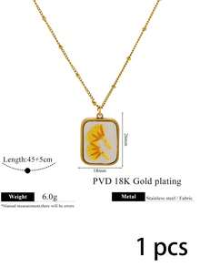 1 Pc 304 Stainless Steel Fall Decor Embroidery Flower Pendant Necklace Vintage Handmade Floral Textured Charm Twisted Chain Fall Style Jewelry Women - Necklace - View 21