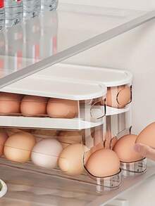 Double Layer Egg Storage Box Space-Saving Double Layer Rolling Egg Storage Container Egg Organizer Rack Kitchen Egg Tray Automatic Rolling Egg Storage Rack Home Storage Kitchen Gadget Home Decor Home Supplies Women Mom Room Decoration - Multicolor - View 5
