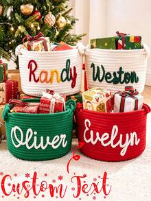 Customized Personalized Christmas Gift Basket, Crocheted Rope Basket, Holiday Decoration, Christmas Eve Basket, Christmas Gift Storage Basket - Multicolor - View 3