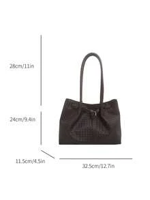 New Woven Texture Tote Bag For Women, Large Capacity Shoulder Bag, Minimalist Fashion Commuter Bag, Versatile Handbag - Coffee Brown - View 7