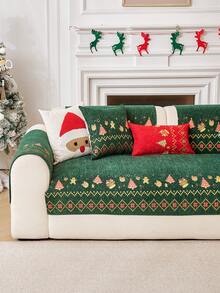 1pc Super Strong Atmosphere Christmas Chenille Material Non-Slip Sofa Cover, Pet Friendly Furniture Protector, Cozy Comfortable Home Decor Suitable For Most 1-4 Seater Sofa Cushions Armrests Backrest - Green - View 5