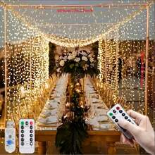 A Set Of 300 LED Curtain Lights For Christmas Decoration, Featuring 8 Lighting Modes And A Remote Control. These Usb-Powered Fairy Lights Are Perfect For Weddings, Parties, Valentine'S Day, Ramadan, Eid Al-Fitr, Eid Al-Adha - USB Curtain Lights - View 6