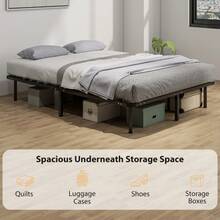 3ft Single Bed Frame, Metal Platform Bed Frame With 2 X 14 Wood Slats, No Box Spring Needed, Underbed Storage, Black On-Site - Black + Steel - View 5