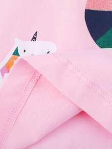 Little Bitty Young Girl Long Sleeve T-Shirt, Cartoon Unicorn Print, Fashionable For Autumn/Winter - Pink - View 6