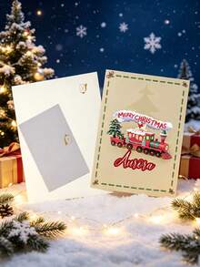 Personalized 3D Pop-Up Christmas Card (Includes Envelope & Message Card) Vintage Fireplace Santa Claus Reading Letter Design, Foldable Premium Paper Craft, Holiday Greeting Card, Suitable For Family, Relatives & Friends, Christmas Table Decor, Holiday Christmas Keepsake Gift, For Holiday Greetings - Single Piece - View 7