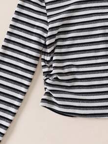 3pcs/Set Autumn/Winter Girls Fashion Casual Striped Colorblock Stand Collar Long Sleeve Base Layer Tops - Multicolor - View 7