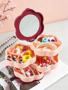 1pc Multi-Layer Rotating Flower Shaped Jewelry Box With Mirror, Multi-Color Plastic Jewelry Storage Box, Divided Storage Box, Suitable For Earring Storage Box, Necklace Bracelet Earring Set, Elegant Dust-Proof Box, Best Gift Choice For Couples, Sisters And Friends - Multicolor - View 16