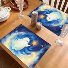 1/4/6pcs Halloween Series Starry Night Cute Ghost Pattern Printed Placemats, Heat Resistant Table Mats For Home Kitchen/Dining Table Protection, Party Scene Decoration - Multicolor - View 5