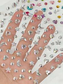 1pc/1set Crystal Clear Star Moon Heart Decorative Stickers, Phone Laptop Decorative Stickers, With Tweezers, Includes Stars, Crescent Moon, Hearts, Round Rhinestones, Suitable For Phone, Laptop, Water Bottle And Other Decorative Stickers - Star and Moon Style - View 3