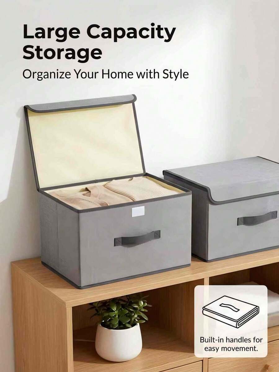 1pc Washable Linen Fabric Foldable CD Storage Box, Dust-Proof Lid Design, Large Capacity, Multi-Functional Storage Organizer, Suitable For Disc Storage, Home Clutter Storage, Household Storage - Light Grey - View 1