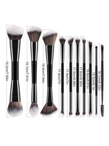 ronshadow 10pcs Dual-Ended Makeup Brush Set, Multi-Purpose, Fine Soft Bristles, No Powder Absorption, One Set For Face And Eye Makeup - Multicolor - View 11