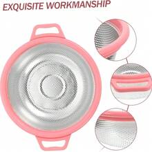 Stainless Steel Fine Mesh Colander Basket, Multi-Purpose Kitchen Strainer, Fruit Basket, Rice Washing Basket, Rice Sieve, Colorful - Double-ear Mesh Basket - Plastic Handle - View 5