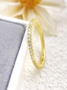 MADEONE 1pc Minimalist Zirconia Ring, Women's Engagement Wedding Party Daily Wear Anniversary Jewelry Gift - Gold - View 6