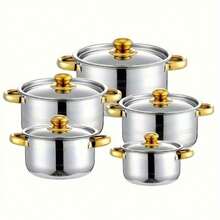 LAISONWARE 5-PC Golden Stainless Steel Pot Set - Multi-Function Saucepans For Holiday Cooking | All Cooktop Compatible & Dishwasher | Suit For Christmas & Thanksgiving Feast - View 6