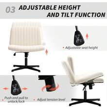 Armless Office Chair No Wheels, Linen Fabric Criss Legged Desk Chair With Wide, Thick Padding, Tilt Function, Height Adjustable Swivel Computer Home, On-Site - 1 - View 5