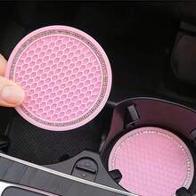 2pcs Pink Car Cup Holder Mats, Honeycomb Mesh Pattern Waterproof Non-Slip Heat-Resistant Coasters, Rhinestone Edge Design, Cute Women's Car Interior Accessories - 2-pack Pink - View 6