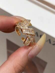 1pc Exquisite Cubic Zirconia Bowknot Adjustable Open Ring, Delicate Designer Jewelry Gift For Women, Suitable For Daily Wear, Party, Date, Vacation, Mother's Day - Silver - View 10