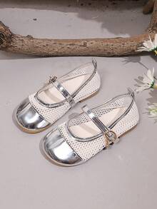 1 Pair Girls' Silver Lace Pearl Mary Jane Shoes, Soft Fabric + Slip-On Hook & Loop Material, Round Toe Flat Slip-On Design, Exquisite Cute Princess Style Ballet Shoes, Suitable For Daily Wear And Holidays - Silver - View 2