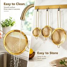 3pcs/1pc Set Gold Fine Mesh Flour Sieve, Kitchen Strainer, Baking Tool, Kitchen Accessory, Cookware, Tableware - Gold - View 4