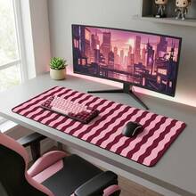 Pink Burgundy Wavy Line Desk Mat, Large Non-Slip Mouse Pad, Office Desktop Accessory - Mouse Pad - View 3