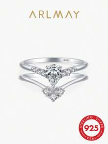 Arlmay 2pcs Personalized 925 Sterling Silver Ring Set Can Be Worn Alonefor Women Exquisite Wedding Jewelry Gifts - Silver - View 1