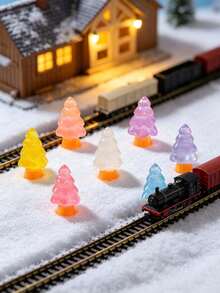 5/1pc Mini Resin Glow-In-The-Dark Christmas Trees Figurines,Glow In Dark Effect, 8 Colors For Fairy Garden And DIY Landscape Decor, For Desktop Gifts And Crafts,Christmas Decorations, Christmas Home Decorations, Miniature Flower Pot Decorations - Multicolor - View 7