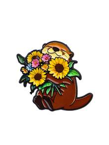 1pc Cute Natural Style Alloy Enamel Sunflower Bouquet Otter Brooch, Unisex Backpack Clothing Decoration Gift - Hug Otter - View 7