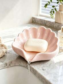 1/2pcs Nordic Style Shell-Shaped Soap Dish,Bathroom Soap Holder,Multi-Functional Cosmetic Jewelry Storage Tray,White Desktop Decor Home Decoration,Bathroom Supplies Storage Tray, Non-Slip Soap Rack, Sink Countertop Storage Minimalist Home Accessories - Multi-color - View 3