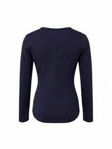 Women's American Vintage Letter Print Long Sleeve T-Shirt, Slim Fit, Flattering, Lazy Style Top - Navy Blue - View 7
