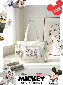 Miniso Disney Mickey & Friends 格紋卡通印花托特包 2 件組，附零錢包，適合工作、旅行、購物與日常使用 - 白色 - 查看 7