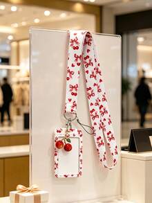 Cute Cherry And Bow-Patterned Work ID Card Holder, Featuring Delicate Cherry Charm And Anti-Loss Lanyard. Card Holder, Bus Card, Bank Card Storage, Suitable For School, Company, Travel, Birthday Gift, Party Gift, Halloween Christmas Gift - Multicolor - View 4