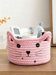 6pcs/1pc Multicolor Cat Face Pattern Storage Basket, Rope Woven Round Basket With Cat Ear Decor, Large Capacity Sundries Organizer Bin For Bedroom, Living Room, Bathroom, Home Daily Use All‑Season - Multicolor - View 13
