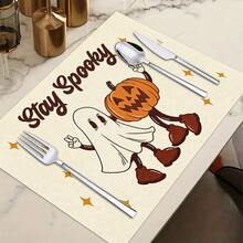 1/4/6pcs Halloween Series Cartoon Ghost Pumpkin Pattern Printed Placemats, Heat-Resistant Table Mat For Home Kitchen/Dining Table Protection, Party Scene Decoration - Multicolor - View 11