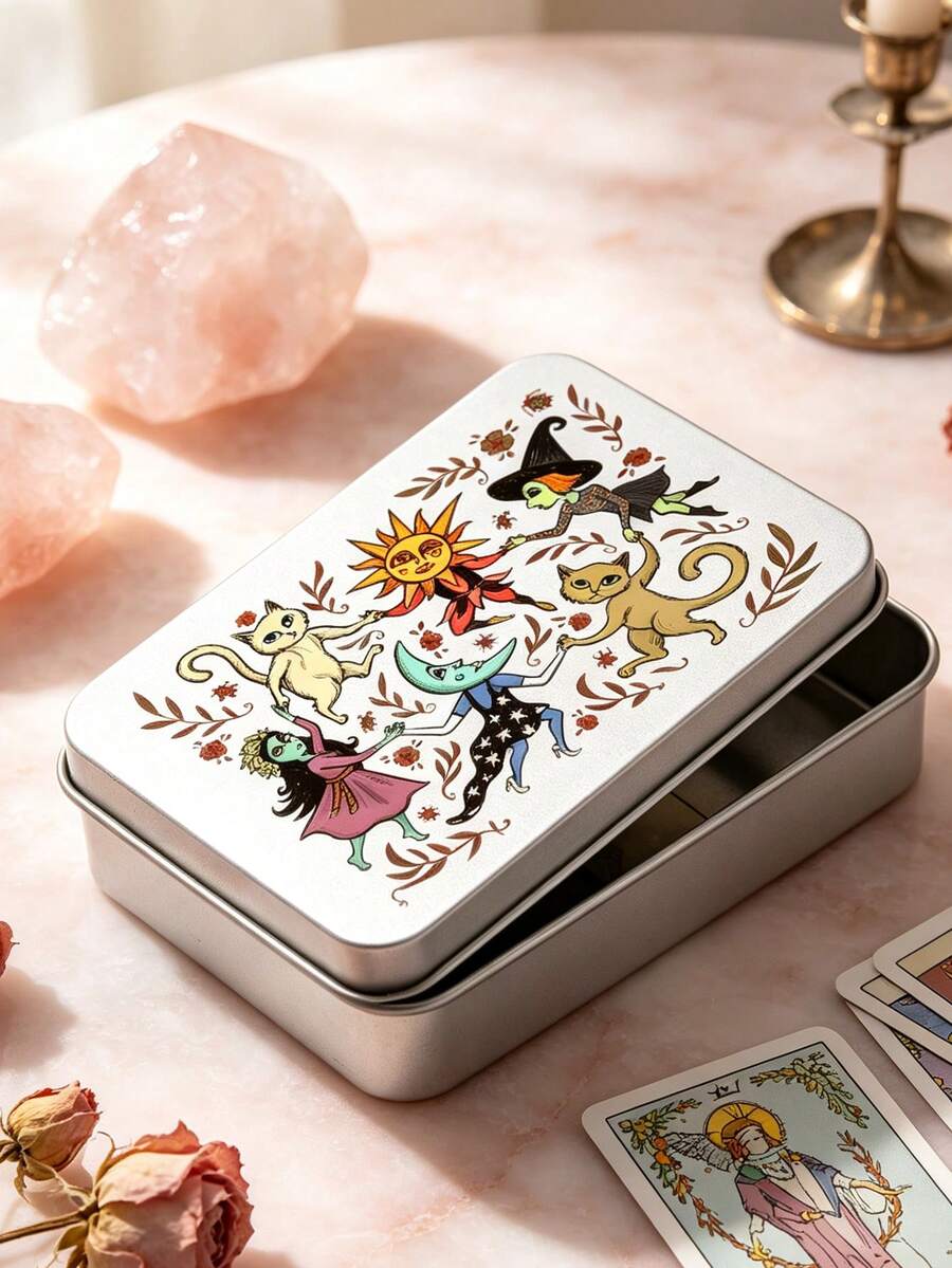 Tarot Card Storage Box Cover, Printed With Tarot Cards,Leopards, Mysterious Eyes, Witches And Other Patterns,Can Be Used As A Tarot Card Storage Box, Storage Jar, Beauty Storage Box,Gift Box, Suitable For Storing Tarot Cards, Jewelry, Stationery, Etc - Multicolor - View 1