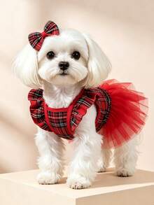 1pc Dog Cat Mesh Wedding Dress Bow Cute Fashion Elegant Charming Creative Personalized Design Printed Pet Dress - Multicolor - View 6