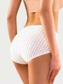 5pcs Women's Cotton Panties With Bow Print And Stripes, Sweet Design, Extended Crotch, Bodycon Triangle Underwear - Multicolor - View 9