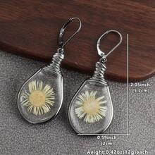 Bohemian Vintage Daisy Pattern Pendant Earrings, Teardrop Pendant Earrings - Gun Black - View 6