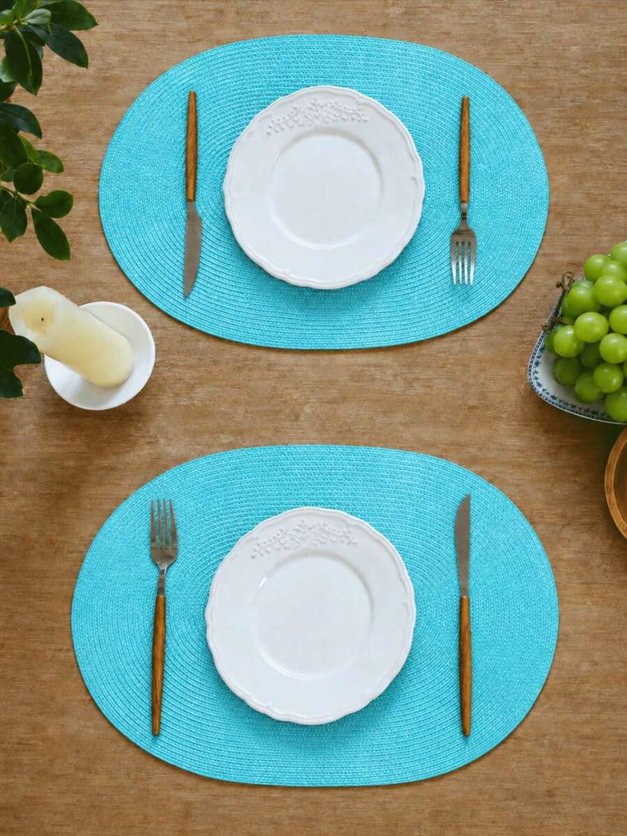 45*30cm PP手工編織餐墊、12cm杯墊、圓形編織餐墊、隔熱餐墊、裝飾餐墊、多色可選、桌墊、防皺餐墊，適合生日、聖誕節、萬聖節