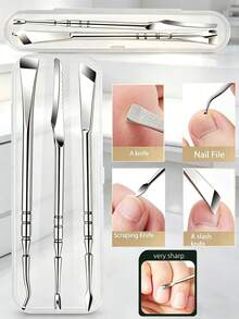 1/2/3pcs Professional Pedicure Dead Skin Fork, Stainless Steel Foot Callus Remover Scraper Exfoliating Tool For Smooth Heels, Home Salon Use Foot Care File - Silver - View 9