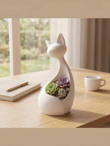 1pc Cute Cat-Shaped Ceramic Multi-Functional Succulent Planter, Jewelry & Pen Holder, Desktop & Windowsill Decor, Home & Office Gift - Multicolor - View 10