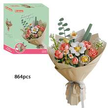 864 Pcs ABS Flower Building Blocks Set, DIY Build‑Your‑Own Forever Bouquet Kit For Adults, Multi‑Angle Adjustment Artificial Flower Blocks, Home Table Decor, Ideal Gift For Valentine's Day, Birthday, Anniversary & All Special Occasions - Multicolor - View 13