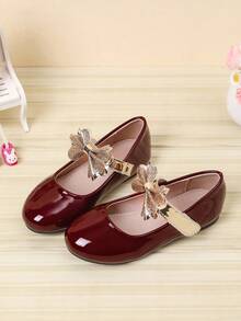 1 Pair Beautiful Bow Flat Shoes For Girls, Autumn/Winter Daily Wear - Burgundy - View 4