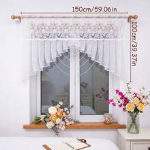 FLYINGCURTAINS White Lace Window Valance Curtain, Floral Embroidery Sheer Short Curtain, Semi‑Transparent Light‑Filtering Kitchen Cafe Curtain, Small Window Decor For Bedr - White - View 9