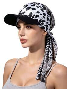 1pc Women's Leopard Print Sun Hat Scarf Combo, Fashionable UV Protection Baseball Cap With Silk Scarf, Tie Design, Lightweight Versatile, Suitable For Spring Summer Autumn Outdoor Travel, Vacation, Daily Wear - Multicolor - View 5