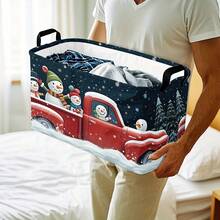1pc Large Foldable Storage Basket - Christmas Series Storage Box With Lid, Hand-Carried Christmas Eve Home Clothing And Toy Storage Box, Suitable For Home, Dorm, Laundry Organization - Holiday Gift Basket - Multicolor - View 10