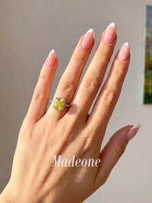 MADEONE 1件黃色鑽石高亮戒指，鑲嵌鋯石，奢華女款珠寶，婚禮訂婚戒指禮物 - 黃色 - 查看 4