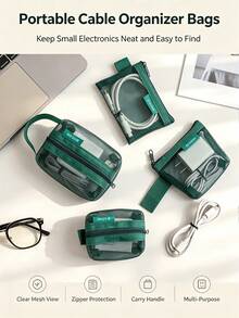 Transparent Mesh Storage Bag Set, Makeup Bag, Portable Coin Purse, Stationery Pencil Case, Zipper Travel Toiletry Bag, Suitable For Home Office Data Cable Storage Accessories, Portable Coin Purse For Outings, Can Store Cards, Keys And Other Items - A - View 9