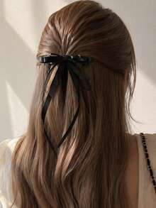 1pc/2pcs Solid Color Satin Bow Ribbon Hair Clip, Gentle Princess Style Hair Accessory For Half-Up Hair, Back Of Head, Top Clip, Ponytail Clip For Women - Multicolor - View 2