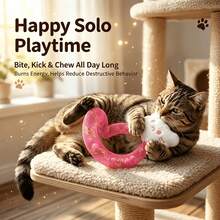 Cartoon Plush Cat Head Elastic Ring Cat Toy With Built-In Bell, Durable Bite-Resistant Boredom Relief Self-Entertainment Interactive Pet Teaser Toy - Pink - View 1